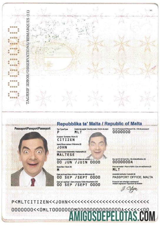 Passaporte de Malta exemplo